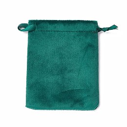 Honeyhandy Velvet Jewelry Drawstring Bags, with Satin Ribbon, Rectangle, Teal, 10x8x0.3cm