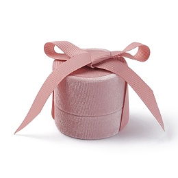 Honeyhandy Velvet Jewelry Set Box, with Ribbon and Card Paper, for Necklaces, Column, Pink, 6x5.5cm, Inner Diameter: 5.1cm