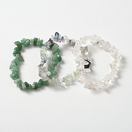 Honeyhandy Multi-strand Gemstone Chips Stretch Bracelets, 3 Bracelets a Set, Green, 2-1/8 inch(5.3~5.5cm)