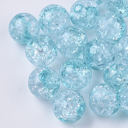 Honeyhandy Transparent Crackle Acrylic Beads, Round, Medium Turquoise, 10mm, Hole: 2mm