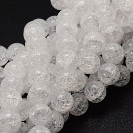 Honeyhandy Crackle Glass Round Beads Strands, White, 8mm, Hole: 1mm, about 48pcs/strand, 15.7 inch