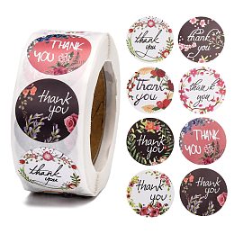 Honeyhandy 1 Inch Thank You Theme Self-Adhesive Paper Stickers, Gift Tag, for Party, Decorative Presents, Round, Colorful, 25mm, 500pcs/roll