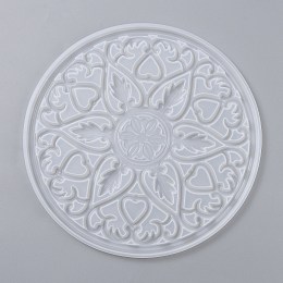 Honeyhandy DIY Coaster Silicone Molds, Resin Casting Molds, For DIY UV Resin, Epoxy Resin Craft Making, Round with Mandala Pattern, White, 200x8mm, Inner Diameter: 195mm