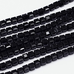 Honeyhandy Faceted Cube Glass Bead Strands, Black, 5.5x5.5x5.5mm, Hole: 1mm, about 94pcs/strand, 20.4 inch