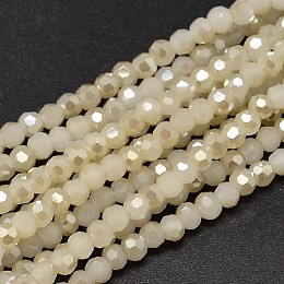 Honeyhandy Faceted Round Half Rainbow Plated Imitation Jade Electroplate Glass Beads Strands, Old Lace, 4mm, Hole: 1mm, about 100pcs/strand, 14.9 inch