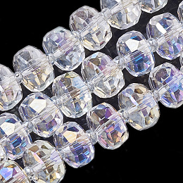 Honeyhandy Electroplate Glass Beads Strands, Rainbow Plated, Faceted, Rondelle, Clear AB, 9~10x6mm, Hole: 1.5mm, about 80pcs/strand, 23.62 inch