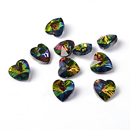 Honeyhandy Faceted Heart Electroplated Glass Pendants, Silver Plated Bottom, Colorful, 14x14x8mm, Hole: 1.5mm