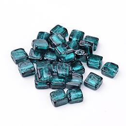 Honeyhandy Handmade Silver Foil Lampwork Beads, Square, Teal, 12x12x6mm