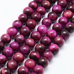 Honeyhandy Natural Tiger Eye Beads Strands, Dyed & Heated, Round, Fuchsia, 8mm, Hole: 1mm, about 48pcs/strand, 14.6 inch(37cm)