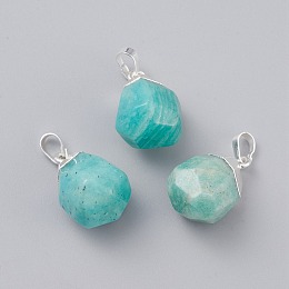 Honeyhandy Natural Amazonite Pendants, with Brass Bails, Faceted, Teardrop, Silver Color Plated, 19~21x12~14x11~15mm, Hole: 5x3mm