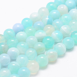Honeyhandy Natural Striped Agate/Banded Agate Bead Strands, Round, Dyed & Heated, Aquamarine, 8mm, Hole: 1mm, about 47~48pcs/strand, 14.5 inch