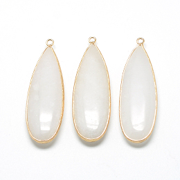 Honeyhandy Natural White Jade Big Pendants, with Brass Findings, Dyed, teardrop, Golden, White, 55~58x18~19x7mm, Hole: 2mm