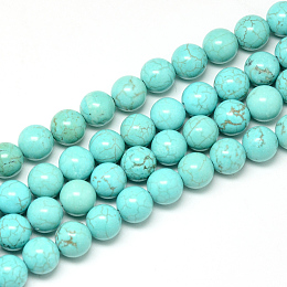 Honeyhandy Synthetic Turquoise Beads Strands, Dyed, Round, 8mm, Hole: 1mm, about 48pcs/strand, 14.9 inch