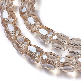 Honeyhandy Electroplate Glass Beads, Pearl Luster Plated, Faceted Barrel, Tan, 10x10mm, Hole: 1mm