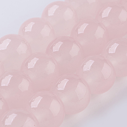 Honeyhandy Glass Beads Strands, Imitation Jade, Round, Misty Rose, 8mm, Hole: 1mm, about 50pcs/strand, 15.7 inch(40cm)