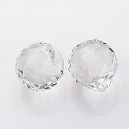 Honeyhandy Faceted Round Glass Pendants, Clear, 23~25x21mm, Hole: 2mm