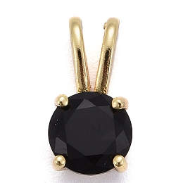 Honeyhandy Brass Micro Pave Cubic Zirconia Pendants, Real 18K Gold Plated, Long-Lasting Plated, Flat Round, Black, 13.5x7x5mm, Hole: 6x2mm