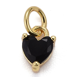 Honeyhandy Brass Micro Pave Cubic Zirconia Charms, Long-Lasting Plated, Real 18K Gold Plated, Heart, Black, 8x5x3.5mm, Hole: 3mm