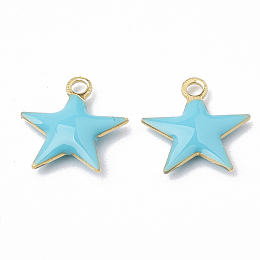 Honeyhandy Brass Charms, Enamelled Sequins, Raw(Unplated), Star, Cyan, 10.5x10x1.5mm, Hole: 1mm