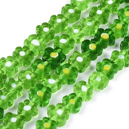 Honeyhandy Handmade Millefiori Glass Bead Strands, Flower, Green, 6.4~9x3.2mm, Hole: 1mm, about 56pcs/Strand, 15.75''(40cm)