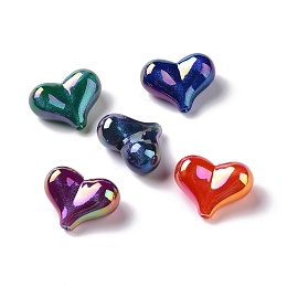 Honeyhandy UV Plating Rainbow Iridescent Opaque Acrylic Beads, Glitter Beads, Heart, Mixed Color, 16x21x10mm, Hole: 1.8mm