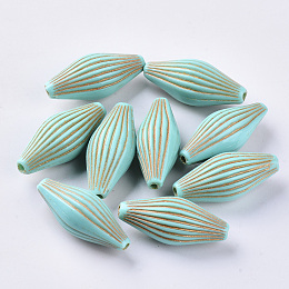 Honeyhandy Acrylic Beads, Metal Enlaced, Oval, Dark Turquoise, 31.5x13.5mm, Hole: 2mm