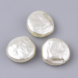 Honeyhandy ABS Plastic Imitation Pearl Beads, Flat Round, Beige, 14.5x14.5x5.5mm, Hole: 1.6mm