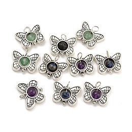 Honeyhandy Natural & Synthetic Stone Pendants, Butterfly Charm, with Antique Silver Tone Alloy Findings, 14x15.5x4.5mm, Hole: 2.7mm