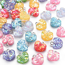 ARRICRAFT Epoxy Resin Charms, with Sequins/Paillette and Platinum Plated Iron Loop, Heart, Mixed Color, 13x13x6.5mm, Hole: 2mm