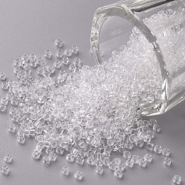 FGB Seed Beads, Clear 11/0 Round Transparent Glass Seed Beads, 2x1.5mm, Hole: 0.8mm, about 3300pcs/50g