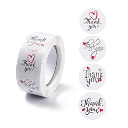 Honeyhandy Paper Thank You Gift Sticker Rolls, Round Dot Decals for DIY Scrapbooking, Craft, Heart Pattern, White, 25mm, 500pcs/roll