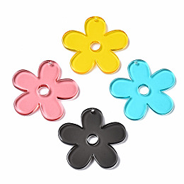 Honeyhandy Transparent Acrylic Pendants, Flower, Mixed Color, 36.5x37.5x3mm, Hole: 1.4mm