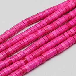 Honeyhandy Synthetic Turquoise Beads Strands, Heishi Beads, Dyed, Flat Round/Disc, Deep Pink, 4x2mm, Hole: 1mm, about 170pcs/strand, 16 inch