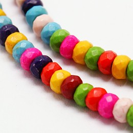 Faceted Rondelle Synthesis Turquoise Beads Strands, Dyed, Mixed Color, 10x6mm, Hole: 1mm, about 60pcs/strand, 15.7 inch