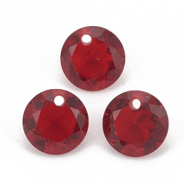 Honeyhandy Cubic Zirconia Charms, Faceted, Flat Round, Red, 6x3.5mm, Hole: 0.8mm