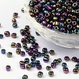 Honeyhandy 6/0 Glass Seed Beads, Iris Round, Prussian Blue, 4mm, Hole: 1mm, about 1000pcs/100g