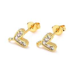 Honeyhandy Brass Micro Pave Cubic Zirconia Stud Earrings Finding, with Loop, Real 18K Gold Plated, Heart, White, 8.2x7.3mm, Hole: 1.2mm, Pin: 0.9mm