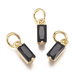 Honeyhandy Brass Micro Pave Cubic Zirconia Charms, Long-Lasting Plated, with Jump Ring, Real 18K Gold Plated, Rectangle, Black, 10x3x3mm, Hole: 3mm