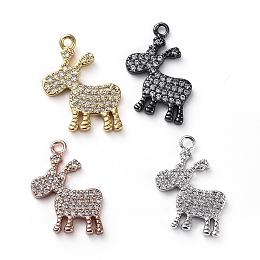 Honeyhandy Brass Micro Pave Cubic Zirconia Pendants, Donkey, Clear, Mixed Color, 17x12.5x2mm, Hole: 1.4mm