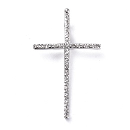 Honeyhandy Brass Micro Pave Cubic Zirconia Pendants, Cross, Clear, Platinum, 37x22.5x2mm, Hole: 1.5x4mm