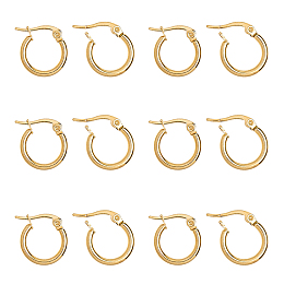 Unicraftale Ring 304 Stainless Steel Hoop Earrings, Golden, 12 Gauge, 15x2mm; Pin: 1x0.7mm; 12pairs/box