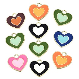 Rack Plating Alloy Enamel Pendants, Cadmium Free & Lead Free, Heart, Light Gold, Mixed Color, 19.5x21x2mm, Hole: 3mm, 20pcs