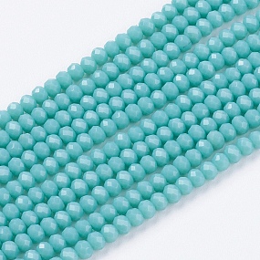 Honeyhandy Opaque Solid Color Glass Bead Strands, Imitation Jade, Faceted, Rondelle, Medium Turquoise, 3x2mm, Hole: 0.8mm, about 185~190pcs/strand, 14.9~17.3 inch(38~44cm)