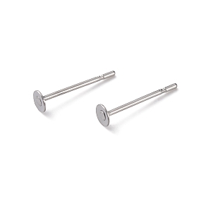 Honeyhandy 316 Surgical Stainless Steel Flat Round Blank Peg Stud Earring Settings, Stainless Steel Color, Tray: 3mm, 12x3mm, Pin: 0.8mm