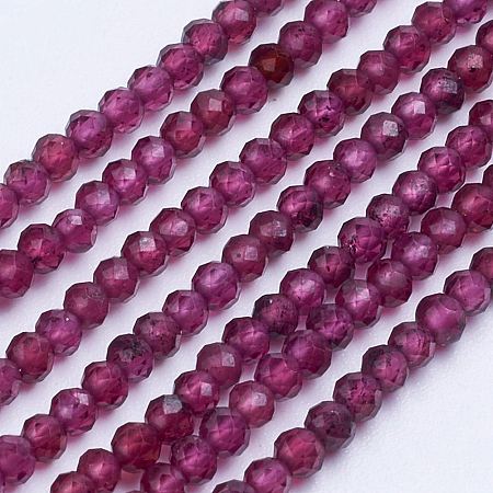 Arricraft Natural Garnet Beads Strands, Faceted, Round, 2~2.5mm, Hole: 0.5mm, about 189~205pcs/strand, 15 inch(38cm)