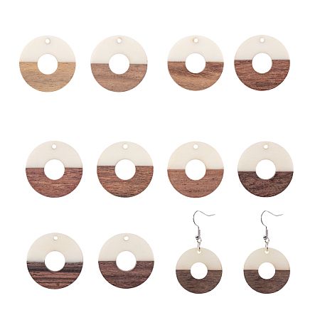 Olycraft Resin & Wood Pendants, Donut/Pi Disc, White, 28x4mm, Hole: 1.5mm, 10pcs/box