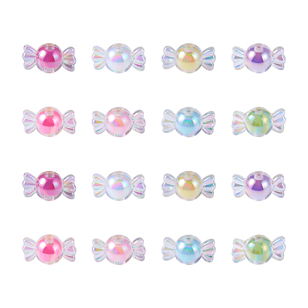 Acrylic Beads, AB Color Plated, Candy, Mixed Color, 12x22x12mm, Hole: 3mm, 119pcs/box