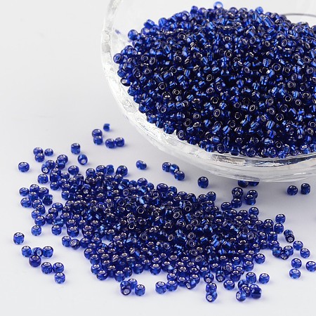 Honeyhandy 12/0 Glass Seed Beads, Silver Lined Round Hole, Round, Blue, 2mm, Hole: 1mm, about 3306pcs/50g