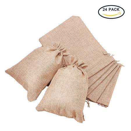 BENECREAT 24Pack Large Size Burlap Bags with Drawstring Gift Bags Jewelry Pouch for Wedding Party and DIY Craft Color Linen, 8.8 x 6.7 Inch