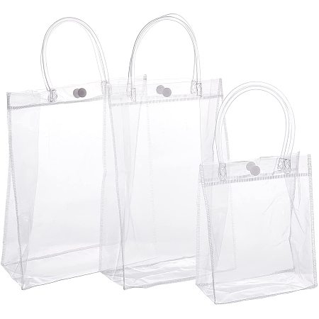 GORGECRAFT 3pcs Transparent PVC Gift Wrap Handbag Reusable Retail Shopping Bags Clear Tote Bags Big Capacity(S, M, L)